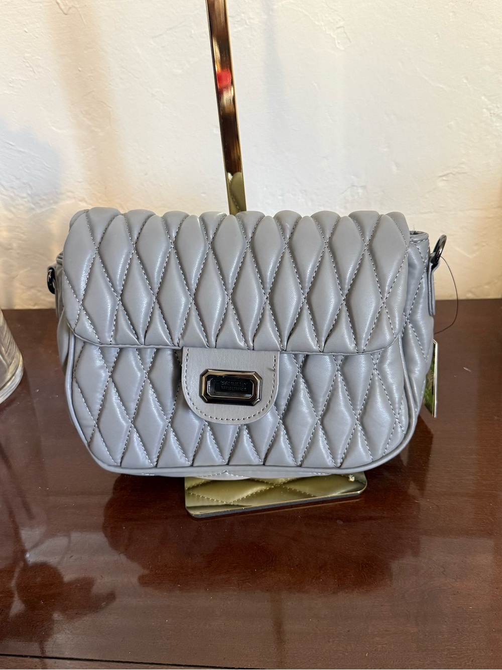 Badgley Mischka Gray Quilted Crossbody Bag NWT Chain Strap